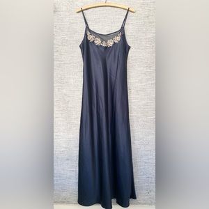 Vintage Jones New York slip dress nightie nightgown midnight navy blue satin